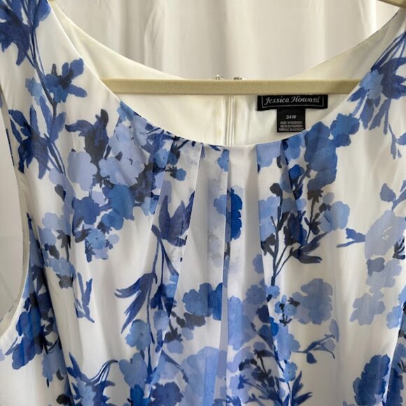 Jessica Howard Women's Plus 24W Blue/White Floral Maxi Dress - Picture 8 of 11